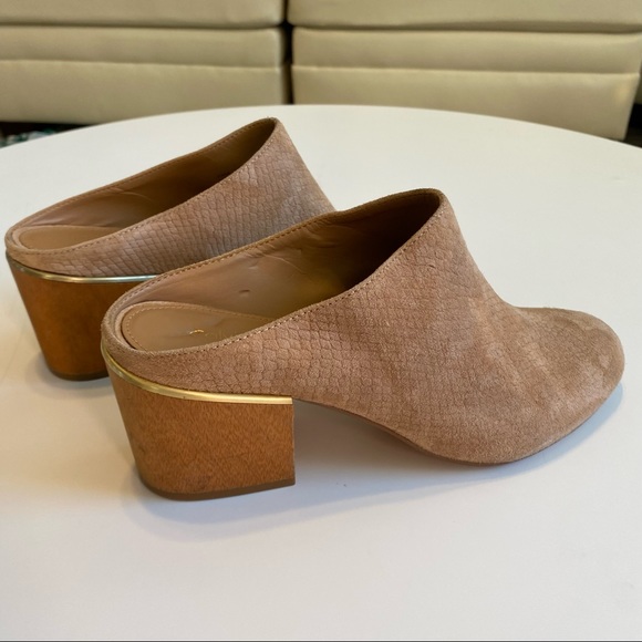 Calvin Klein Judia Suede Leather Mules Wood Block Chunk Heel Slip on Clogs Boots - Picture 9 of 16